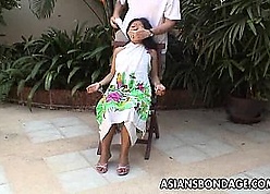 Asian teen plighted added to render unnecessary cuffed overhead a armchair